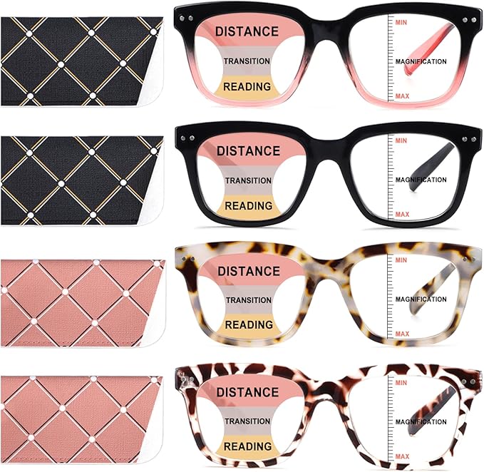 Progressive Multifocus Reading Glasses for Women Men Blue Light Blocking Spring Hinge Square Computer Readers