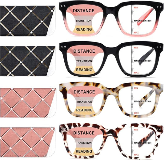 Progressive Multifocus Reading Glasses for Women Men Blue Light Blocking Spring Hinge Square Computer Readers