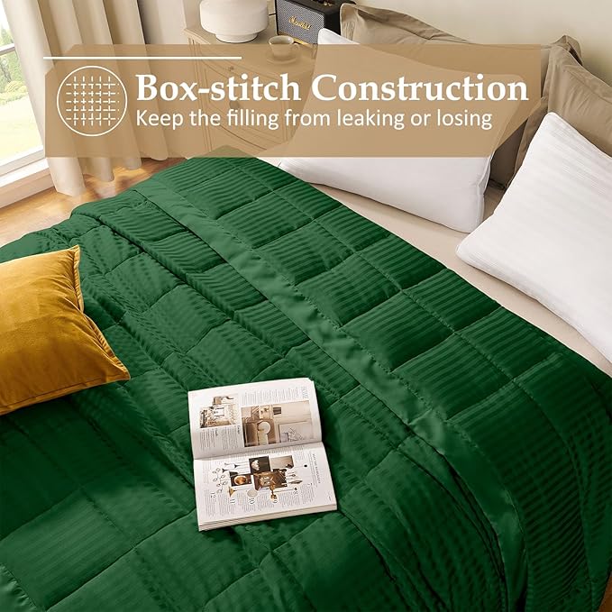 downluxe Queen Size Blanket with Satin Trim, Lightweight Down Alternative Blankets Queen Size for All Season, Machine Washable (Emerald Green, 90x90 Inch)