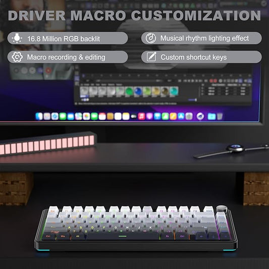 CHICHEN M75 Wireless Mechanical Gaming Keyboard, 75% Layout, Hot-Swappable, RGB Backlit, PBT Keycaps,tri-Mode Connection with Bluetooth 5.0, 2.4GHz Wireless, and USB-C, White & Black