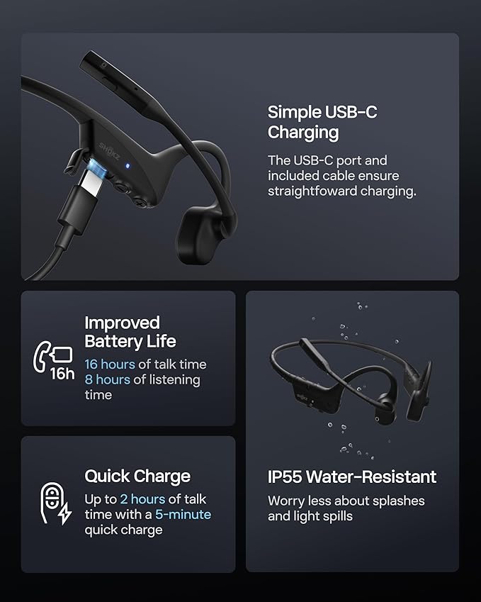 OpenComm2 UC 2025 Upgrade - Open-Ear Wireless Computer Headset with Boom Mic, Bone Conduction Bluetooth Stereo Headphones, USB-A Dongle Compatible with PC and Mac, Zoom Certified - C120UC