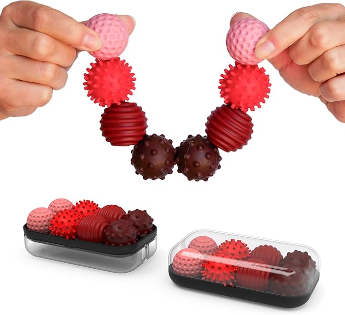 ONO Signets – Silicone Magnetic Balls with Textured Dimples, Bumps, and Waves | Fun to Play with Fidget Toy for Adults | Help Relieve Stress, Anxiety, Tension (Ruby, Set of 8)