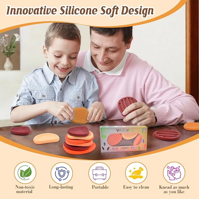 Fidget Toys Sensory Stones for Kids and Adults,6 PCS Texture Worry Stone for Anxiety Autism Teen Calm Down & ADHD Stress Relief,Quiet Fidgets for Classroom Small Prizes Gifts for Travel Toy