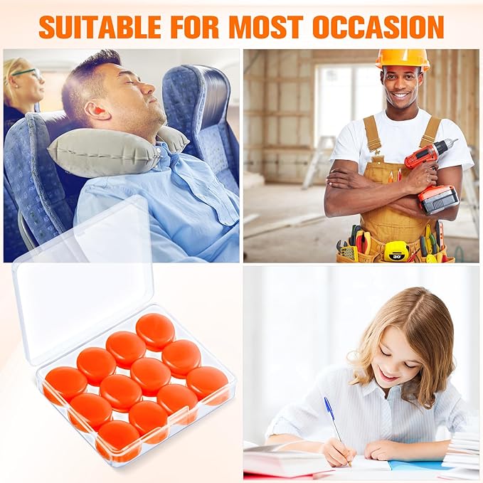 Frienda 21 Pairs Ear Plugs for Sleeping Reusable Moldable Silicone Earplugs Soft Noise Cancelling Earplugs Sound Blocking Ear Plugs with Case for Swimming Concert 32dB NRR (Orange)