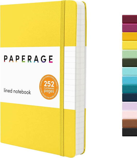 PAPERAGE Lined Journal Notebook, (Yellow), 252 Pages, Medium 5.6 in x 8 in - 100 GSM Thick Paper – Hardcover Journaling Notebook for Work, School & Note Taking