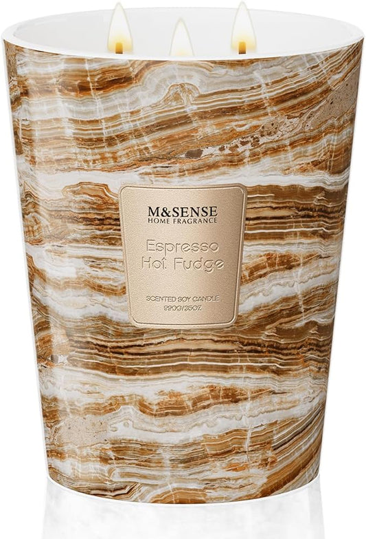 M&SENSE EspressHotFudge Scented Candles for Home, 3-Wick Highly Scented Jar Candles, Extra Large Candle 35 Oz 150 Hours Long Lasting Burning, Relaxing Aromatherapy Candle for Stress Relief, Meditation