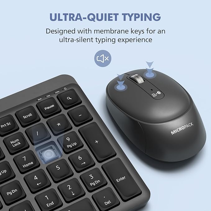 Wireless Keyboard and Mouse Combo for Desktop Mac iPad Bluetooth 2.4 Ghz Rechargeable Silent Click with Number Pad Black Compatible with Pc, Laptop, Tablet (Black)