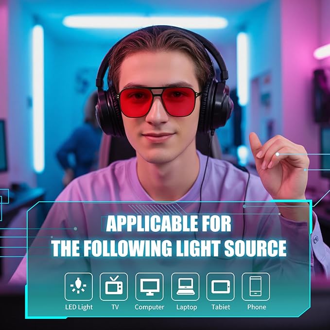 FEISEDY Sleep Blue Light Glasses for Woman Men 99.9% Computer Gaming Red Lens Eyeglasses Reduce Eyestrain G2835