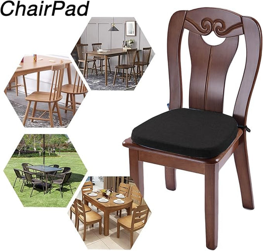 Chair Cushion with Ties for Dining Chair - Memory Foam No Slip Kitchen Chair pad and Dining Room Seat Cushion with Machine Washable Cover [16.5 X 16.2 Inches] - Black