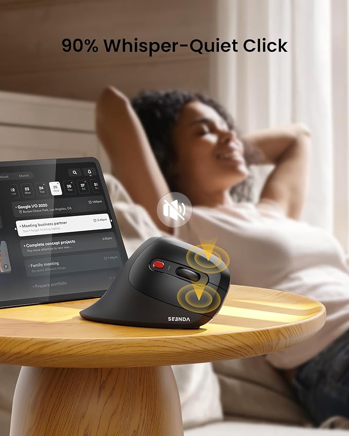 seenda Ergonomic Vertical Mouse with Jiggler - Bluetooth + 2.4G USB Multi Device, Wireless Ergo Mice, Jiggler Mouse Mover for Laptop/PC/Notebook, Computer Mice for Windows, Mac OS (Black)