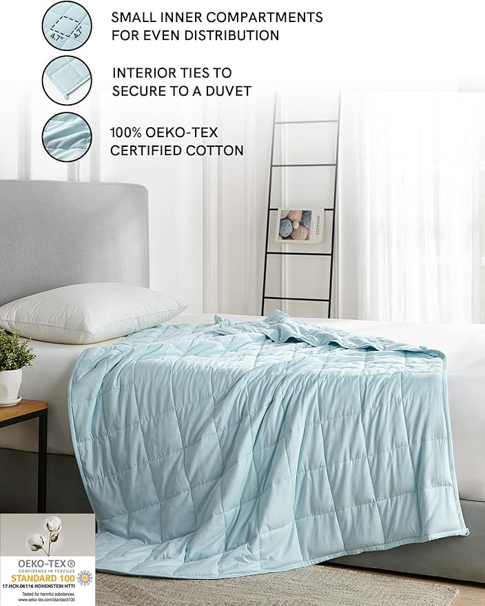 YnM Weighted Blanket,Heavy 100 Percent Oeko-Tex Certified Cotton Material, Bed Blanket for One Person of 140lbs, Ideal for Queen/King Bed (60x80 Inches, 15 Pounds, Light Blue)
