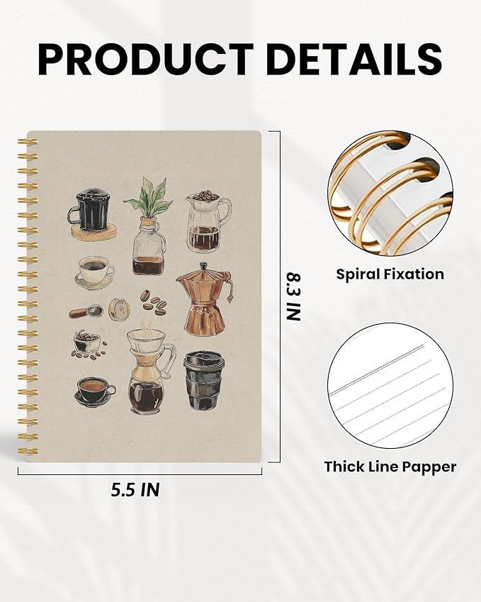 Vintage Coffee Notebook, Coffee Lover Gifts Journal, Retro Espresso and Bean Journal for Writing, Coffees Gifts for Women Men Spiral Notebook, 5.5x8.3 Inch 543