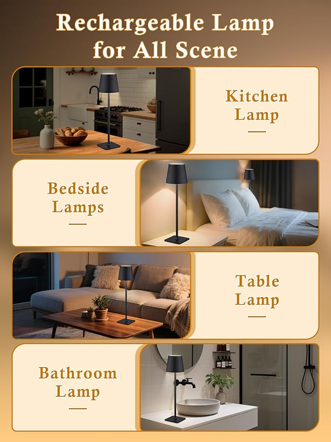 Cordless Lamps Set of 2,6000mAh Battery Powered Lights,Dimmable+3 Colors Rechargeable Lamps Cordless Table Lamp,Portable Light,Wireless Lamp for Bedroom/Living Room/Kitchen/Bathroom/Outdoor
