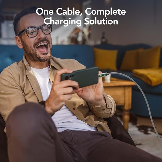 MFish 4-in-1 Universal USB Charging Cable with Carrying Case – 240W Max Fast Charger Cord, USB-A, Dual USB-C & Lighting, for iPhone 14/15/16/17 Series, iPad & MacBook and More(Grey, 6.6Ft)