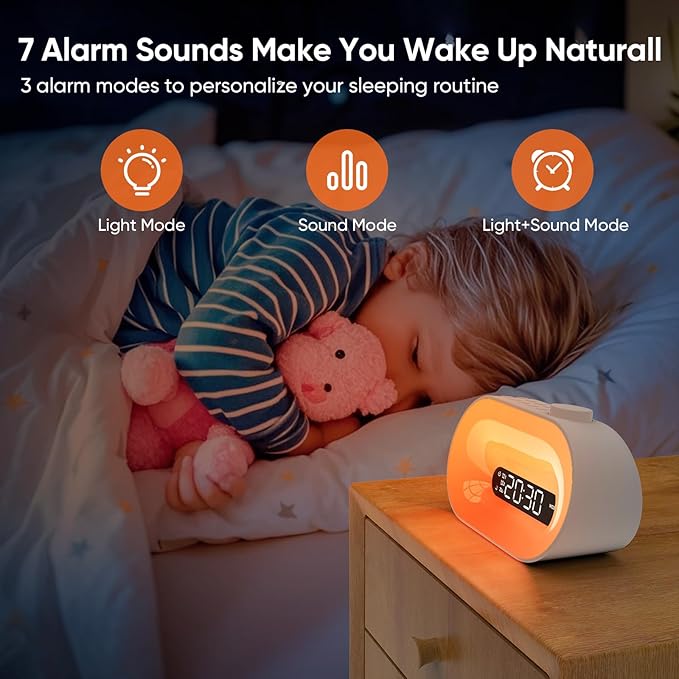White Noise Sound Machine & Sunrise Alarm Clock, 30 Sleep Sounds, 14 Night Lights, 0-100% Dimmer, Dual Alarm, Sleep Timer, Dimmable Bedside Lamp Wake Up Light for Heavy Sleepers Adults, Kids, Bedrooms
