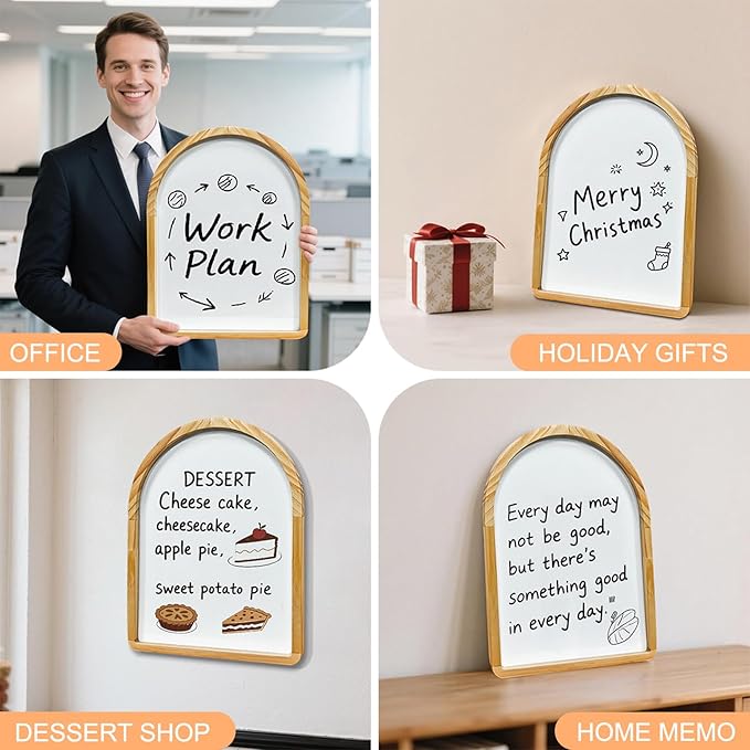 Curved Whiteboard, Dry Erase Board, Holiday Gift, Pine Frame, Wall Mounted, with Four Magnets and Writing Pens, Easy to Erase, Writing Board, Home, School