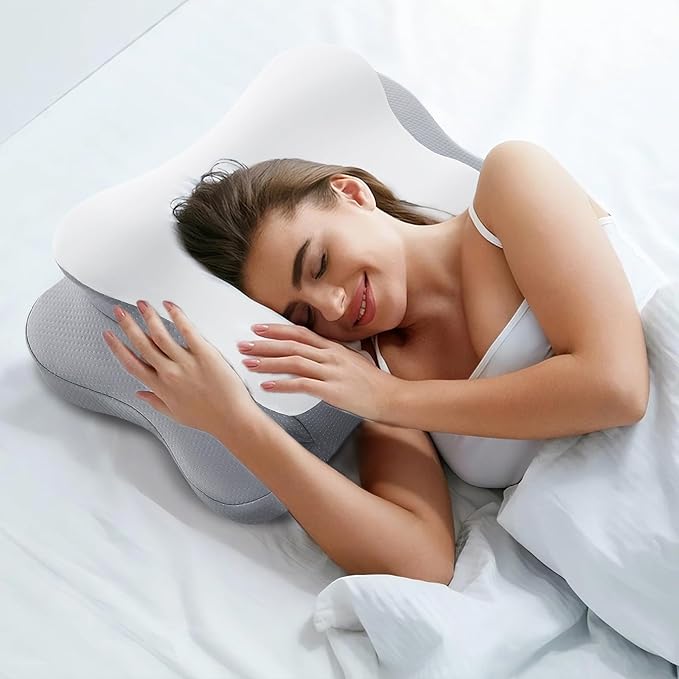 Memory Foam Neck Pillow, Effective Pain Relief Cervical Neck and Shoulder Pillows for Sleeping, Odorless Ergonomic Contour Bed Pillow for Side Sleep Stomach and Back Sleeper (White)