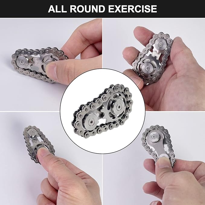 Bike Chain Gear Fidget Spinner, Metal Sprocket Chain Fidget Toy, Stress Anxiety Relief Fidget Toy, Stainless Steel Durable Mechanics W/Smooth Bearings EDC Novelty Toy (Silver)