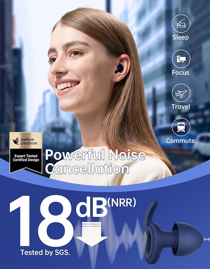 Welove Ultra-Comfy Ear Plugs with First-Ever UV Sanitizer—Reusable Earplugs for Sleep, Focus, Travel, and Noise Sensitivity |Hearing Protection |Customizable Fit | 18dB NRR Noise Reduction