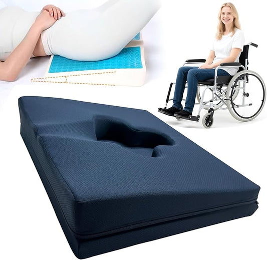 Gel Wheelchair Seat Cushion,Bed Sore Cushions for Butt,Relieve Sciatica,Coccyx,Pressure Sore and Ulcer Pain Relief Pillow,Cushion for Office Chairs,Removable&Washable Cover(Elevated Set Blue)