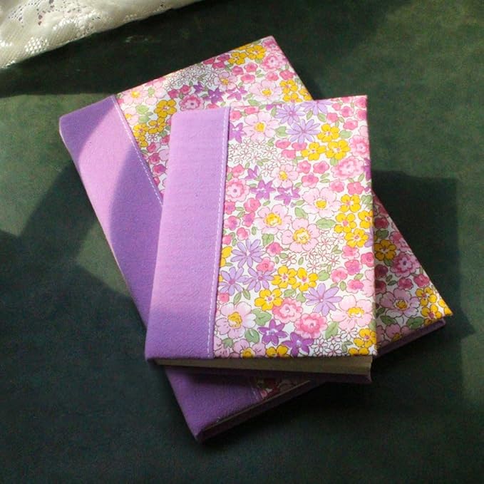 Purple Journal for Women, Floral Notebook, A5, 6x8, Lined Page, Hardcover Notebook, Lay Flat, Flower Printed Cover, Cotton Fabric, Writing Journal, Reading Notebook, Lilac Gifts