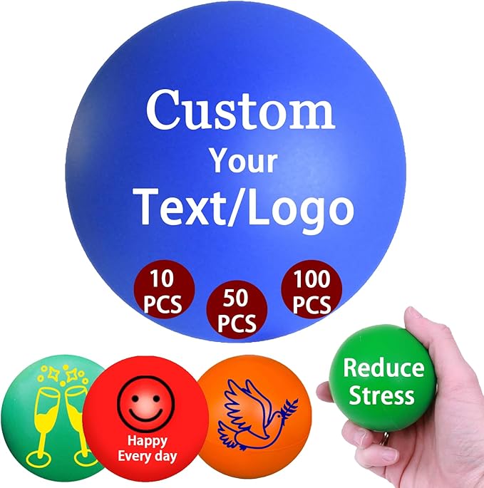 10/50/100 PCS Custom Stress Balls with Logo Text Personalized Stress Balls Bulk for Adults Relief Encouraging for Office,School,Events (Round Stress Ball)