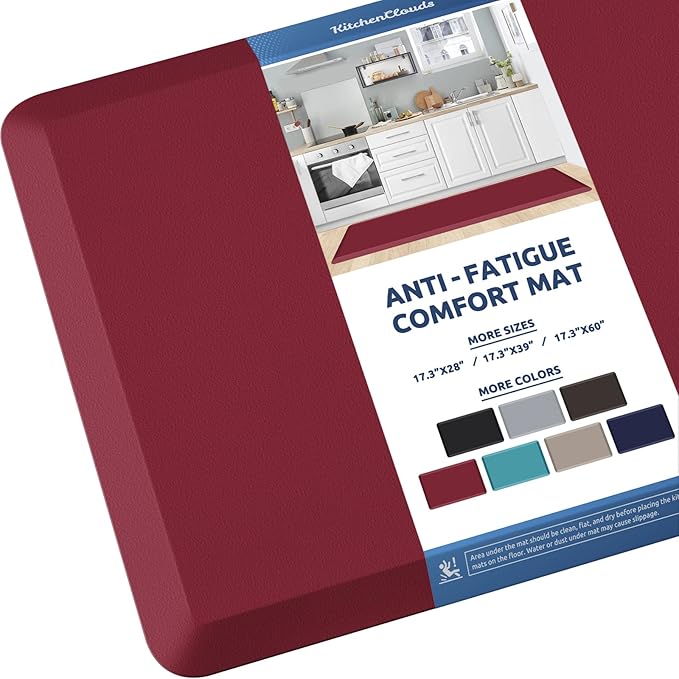 KitchenClouds Kitchen Mat Cushioned Anti Fatigue Kitchen Rug 17.3"x60" Waterproof Non Slip Kitchen Rugs and Mats Standing Desk Mat Comfort Floor Mats for Kitchen House Sink Office (Red)
