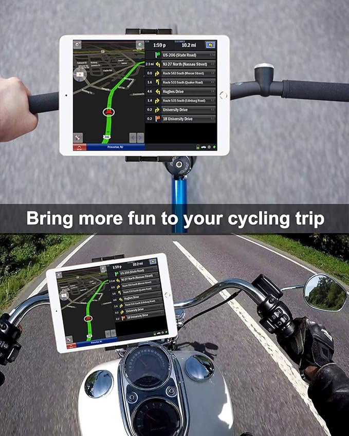 woleyi Bike Tablet Mount, Motorcycle Bicycle Tablet Holder, Cycling Handlebar Clamp with 360 Rotation for iPad Pro Air Mini, iPhone, Samsung Galaxy Tabs, Fire HD, More 4.7-13" Cellphones and Tablets