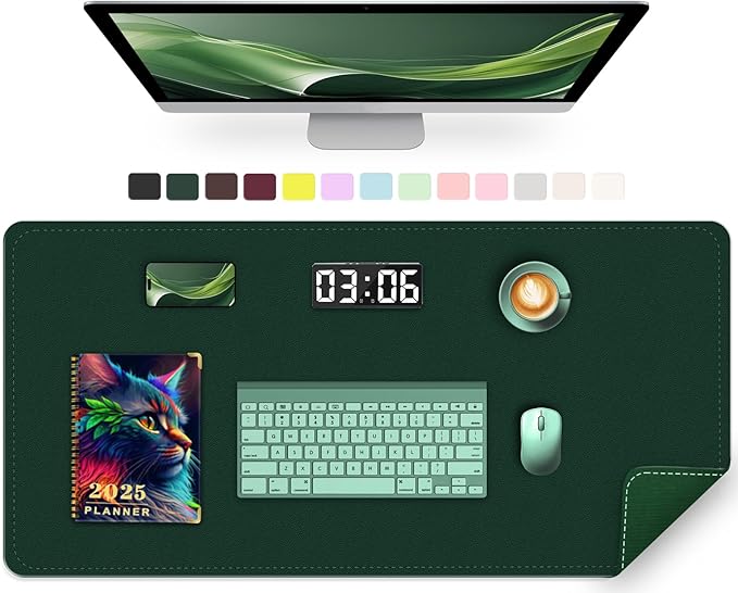 Large Desk Mat 35.4" x 17", PU Leather Desk Pad Protector, Non-Slip Large Mouse Pad for Desk, Waterproof Computer Desk Mat, Office Desk Pad for Keyboard Mouse, Desk Writing Mat (Dark Green)