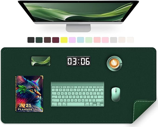 Large Desk Mat 35.4" x 17", PU Leather Desk Pad Protector, Non-Slip Large Mouse Pad for Desk, Waterproof Computer Desk Mat, Office Desk Pad for Keyboard Mouse, Desk Writing Mat (Dark Green)