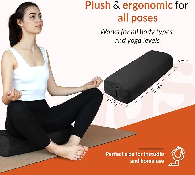 Gurus Super Soft & Firm Yoga Bolster Pillow - Lightweight, Easy to Carry with Handles - Rectangular, Machine Washable Cover
