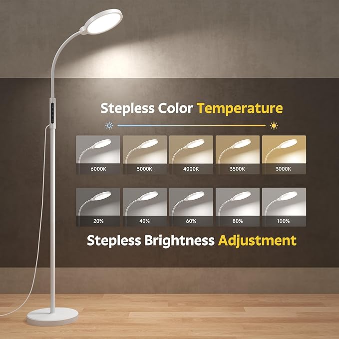 Happy Light Therapy Lamp, 11000 Lux UV-Free Floor Sun Light Lamp with Touch Remote Control, 5 Color Temperatures 10 Brightness Levels Lights for Living Room Bedroom Office