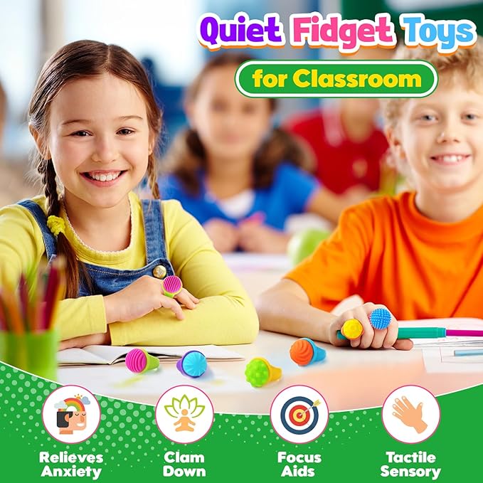 Fidget Toys Kids Sensory Rings: Textured Spinner Rings for Anxiety Relief - Sensory Toys for Autism ADHD Special Needs Classroom School - Prizes Bulk for Students Boys Girls