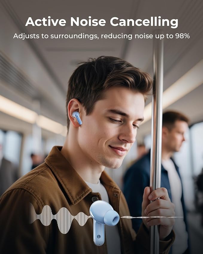 Wireless Earbuds, Ear Buds Active Noise Cancelling with Charging Case, 6.0 Bluetooth Earbuds with AI Clear Calls, 40H Playtime for Sports & Working, Stereo Sound Headphones for iPhone/Android/iPad