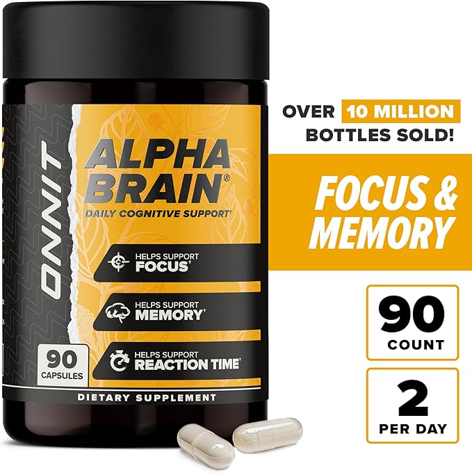 ONNIT Alpha Brain Nootropic Brain Supplement for Men & Women | Memory, Mental Clarity & Cognitive Improvement | Focus Capsules with L-Theanine, Vitamin B6 & Phosphatidylserine (90 Count)