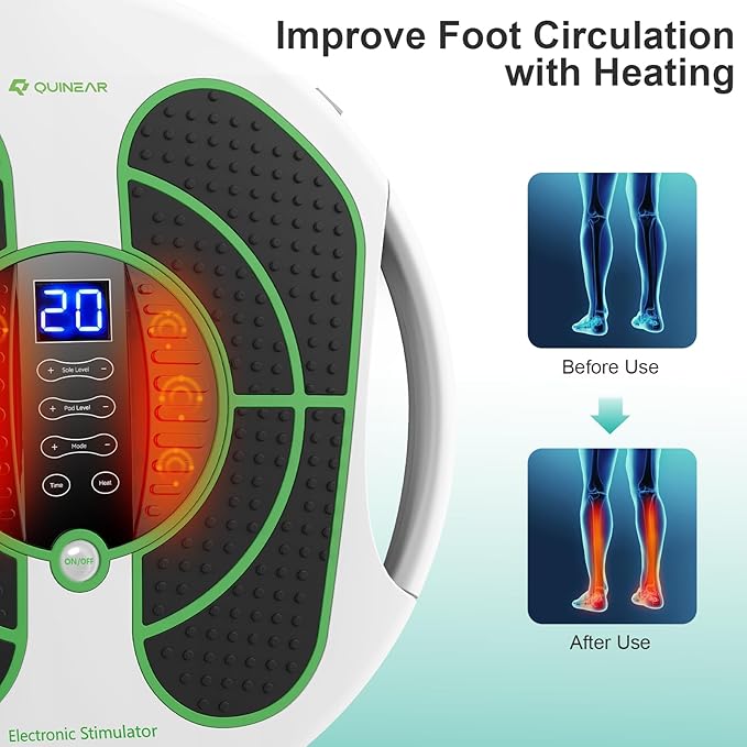 QUINEAR Foot Massager with TENS & EMS for Neuropathy, Foot Stimulator for Pain Relief and Circulation, Nerve Muscle Massager with Remote Control, Relieve Swelling and RLS
