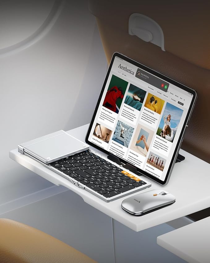 ProtoArc Foldable Keyboard and Mouse, XKM01 True Full-Size Folding Wireless Keyboard Mouse for Business Travel, a Portable Office Suite On-The-Go, Compatible with Laptop iPad Tablet - Black Silver