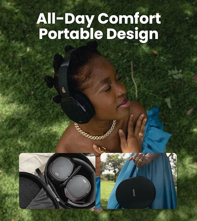 Edifier WH950NB Gen 2 Wireless Hybrid Active Noise Cancelling Headphones, Hi-Res Audio with LDAC 8-Level ANC, Spatial Sound 80H Playtime Bluetooth 5.4 Foldable 3.5mm AUX, Travel Case - Black