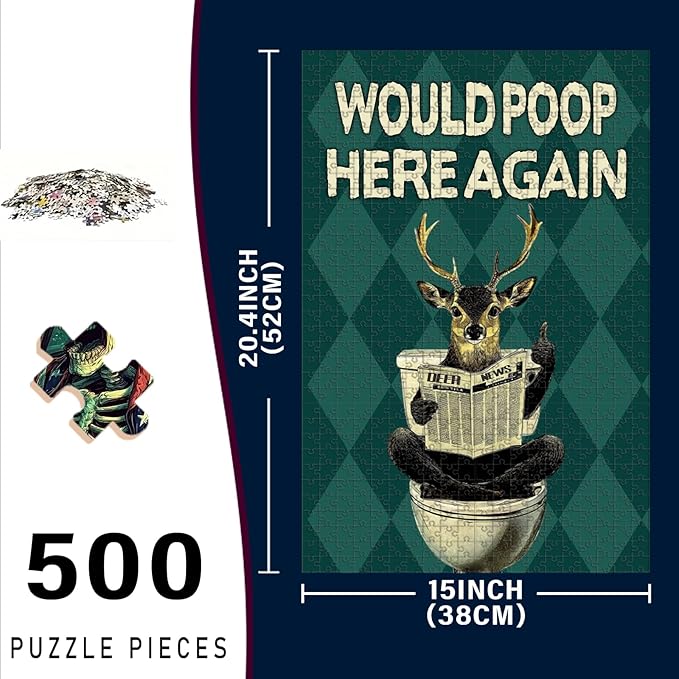 500 Piece Wooden Deer Puzzle Would Poop Here Again Adult Challenge for Focus & Stress Relief 20.4x15 Inch