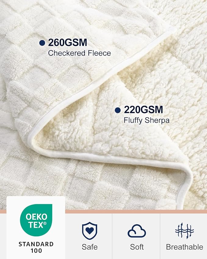 Kivik Dual Sided Weighted Blankets for Adults, Buttery Soft Stylish Checkered Heavy Blankets for Couch Sofa Bed - Ultra-Fluffy Fabric Brings Cloud-Like Comfort (60"x80", Beige, 20 Pounds)