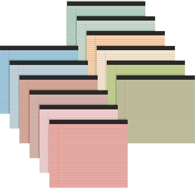 Lincia 12 Pcs 11" x 9.5" Legal Pads College Ruled Notepad Landscape Notebook Horizontal Lined Notebook 80 Gsm Assorted Colors Paper Pastel Writing Pads for School Office, 40 Sheet (Pastel Colors)