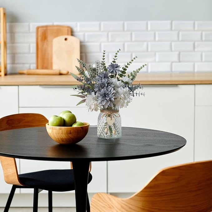 Leftover Fake Flowers with Vase,Silk Dahlia Flowers,Artificial Flowers in Vase,Centerpiece Table Decorations,Flower Centerpieces for Tables,Kitchen Table Decor,Coffee Table Decor