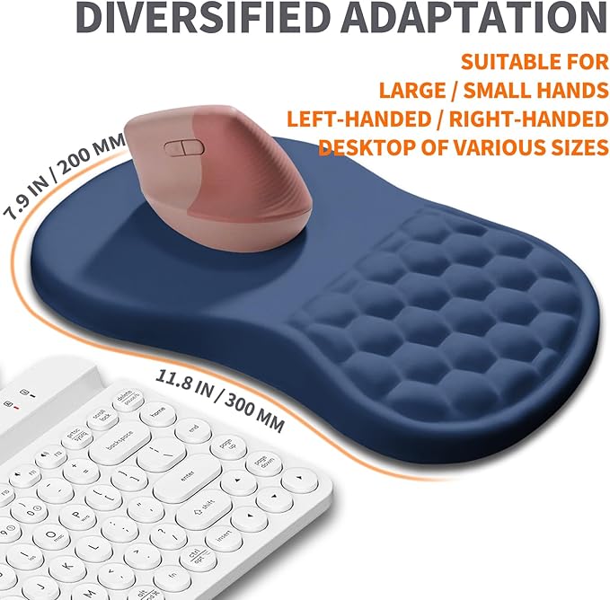 Ergonomic Joint Wrist Support Mouse Pad with Memory Foam Cushion Massage Bump, Carpal Tunnel Pain Relief Mousepad Slope Design for Wrist Rest, 11.8x7.9 in, Dark Steel Blue