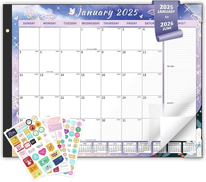 Ospelelf Desk Calendar 2025-2026 Large 22"x17" Monthly Planner Pad with Protective Cover 18 Months Butterfly Floral