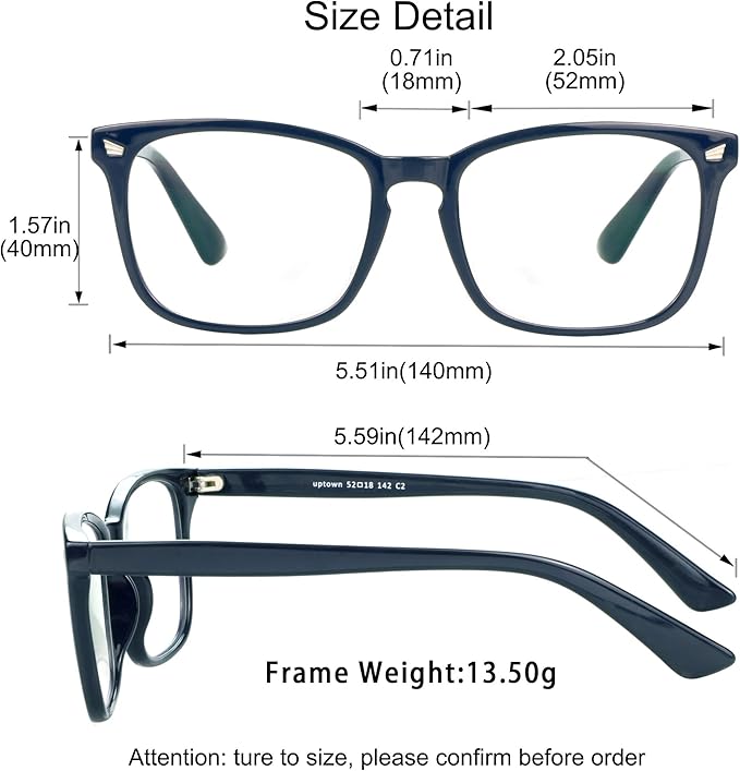 YEIN Bifocal Reading Glasses with Blue Light Blocking Lenses, Bifocal Reader for Women and Men, Vintage Square frame with Spring Hinge (+0.00/+1.25 magnification)