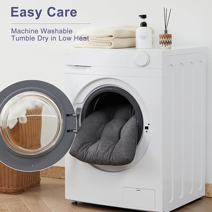 Chair Cushions Set of 4 for Dining Chairs, 16.5"x15.5" Kitchen Chair Pads with Memory Foam, Non-Slip Bottom & Ties, Tufted Indoor Seat Cushions for Home Use – Dark Grey