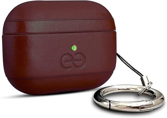 Dreem Om Case Cover with Keychain Clip Compatible with AirPods Pro 2/Pro, Protective One-Piece Hard Shell, Luxury Vegan Leather AirPod Pro Case 2nd/1st Generation with Separate Clip [Coffee]