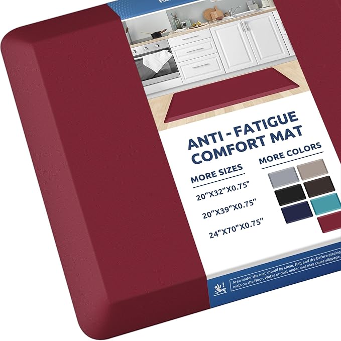 KitchenClouds Kitchen Mat Cushioned Anti Fatigue Rug 20"x39" Waterproof, Non Slip, Standing and Comfort Desk/Floor Mats for House Sink Office (Red)