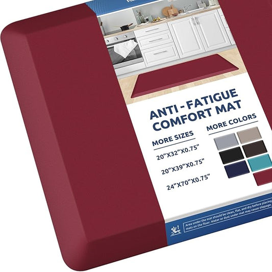 KitchenClouds Kitchen Mat Cushioned Anti Fatigue Rug 20"x39" Waterproof, Non Slip, Standing and Comfort Desk/Floor Mats for House Sink Office (Red)