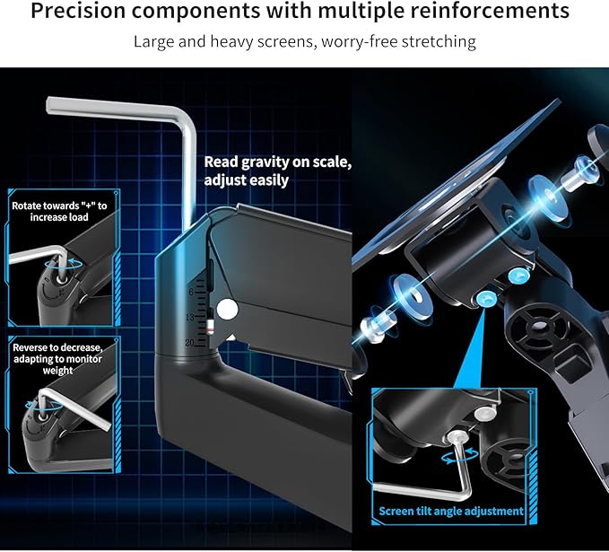 Monitor Arm for 17 to 60 inch, Hold 44 lbs, Fully Adjustable Heavy Duty Desk Mount, Monitor Stand Fit 57 55 49", Ultrawide Monitors Bracket Clamp/Grommet Base VESA 75x75/100x100, Black,H9B